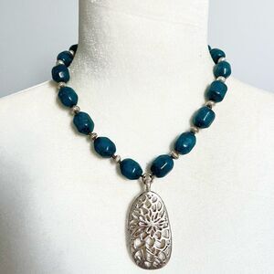 Sigrid Olsen Blue Speckled Stone Beaded Silver Pendant Necklace